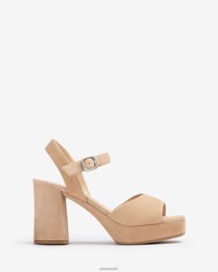 Unisa sandalia de ante con tacón ancho mujer TX8DN4413 beige