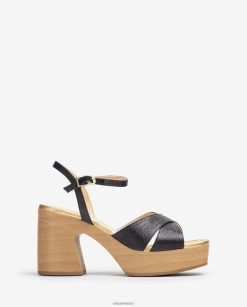 Unisa Sandalia de rafia con tacón cuadrado mujer TX8DN471 negro