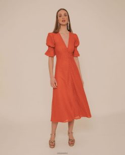 Unisa vestido midi de encaje matizado mujer TX8DN41259 naranja